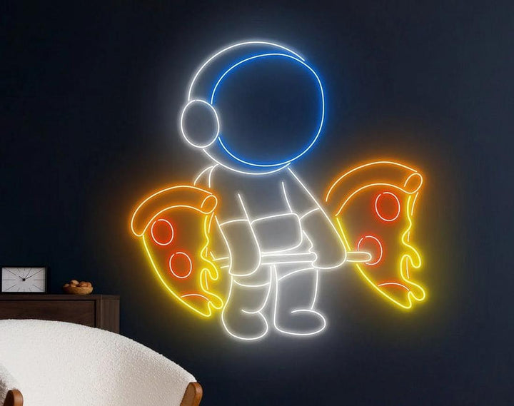 Lifting Pizza LED Neon Sign by manhattanneons.com - Neon fun with space and food.