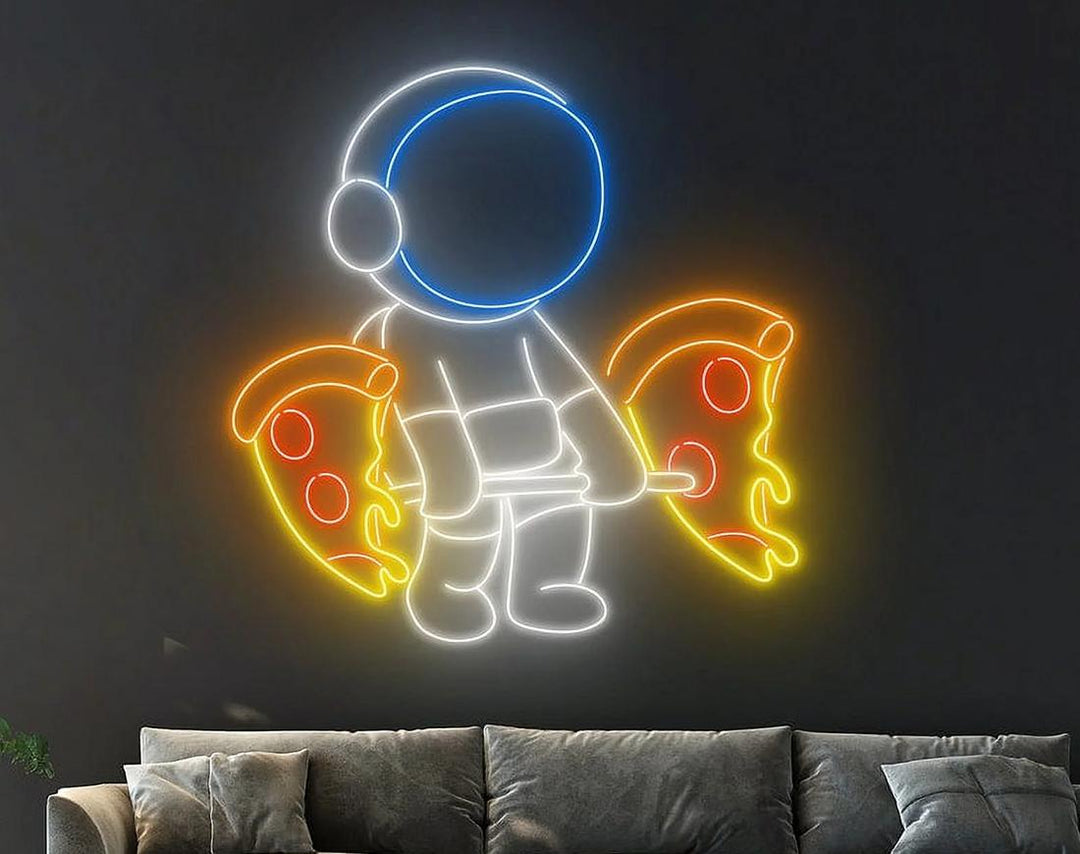 Lifting Pizza LED Neon Sign by manhattanneons.com - Neon fun with space and food.