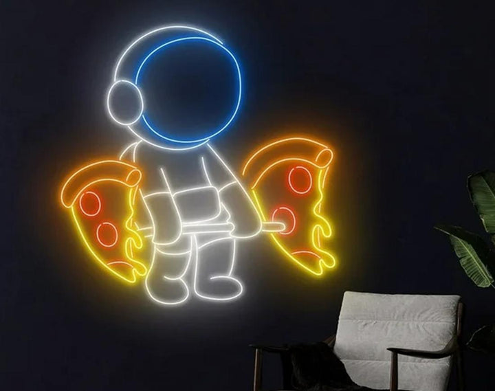 Lifting Pizza LED Neon Sign by manhattanneons.com - Neon fun with space and food.