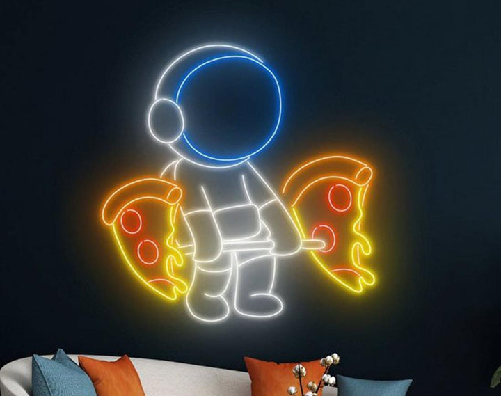 Lifting Pizza LED Neon Sign by manhattanneons.com - Neon fun with space and food.