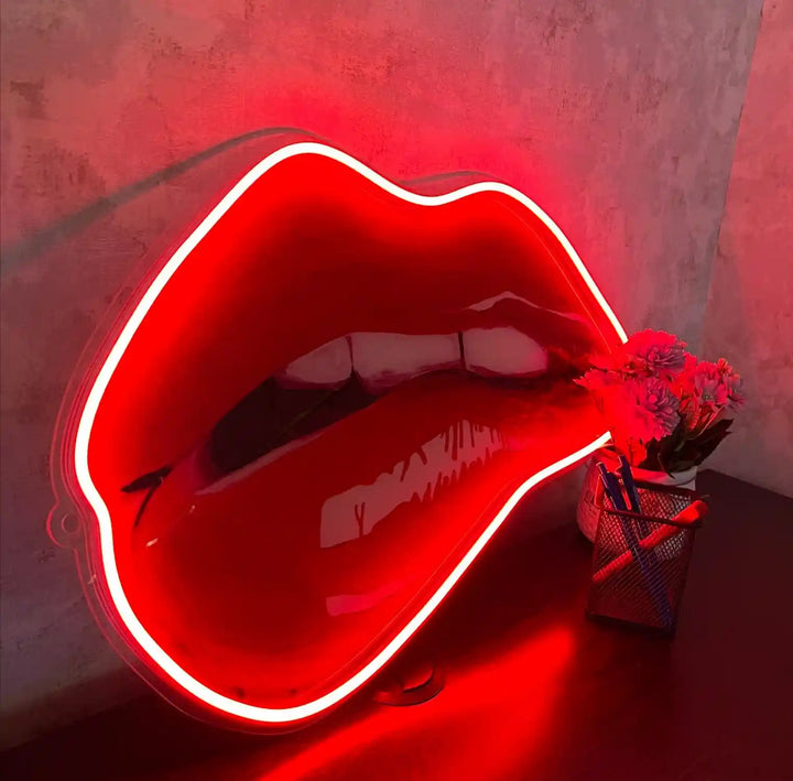 Lip Bite UV Printed Neon Artwork - Embrace the Allure of Seductive Glow! - from manhattonneons.com.