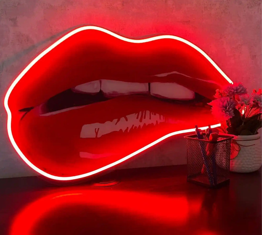 Lip Bite UV Printed Neon Artwork - Embrace the Allure of Seductive Glow! - from manhattonneons.com.