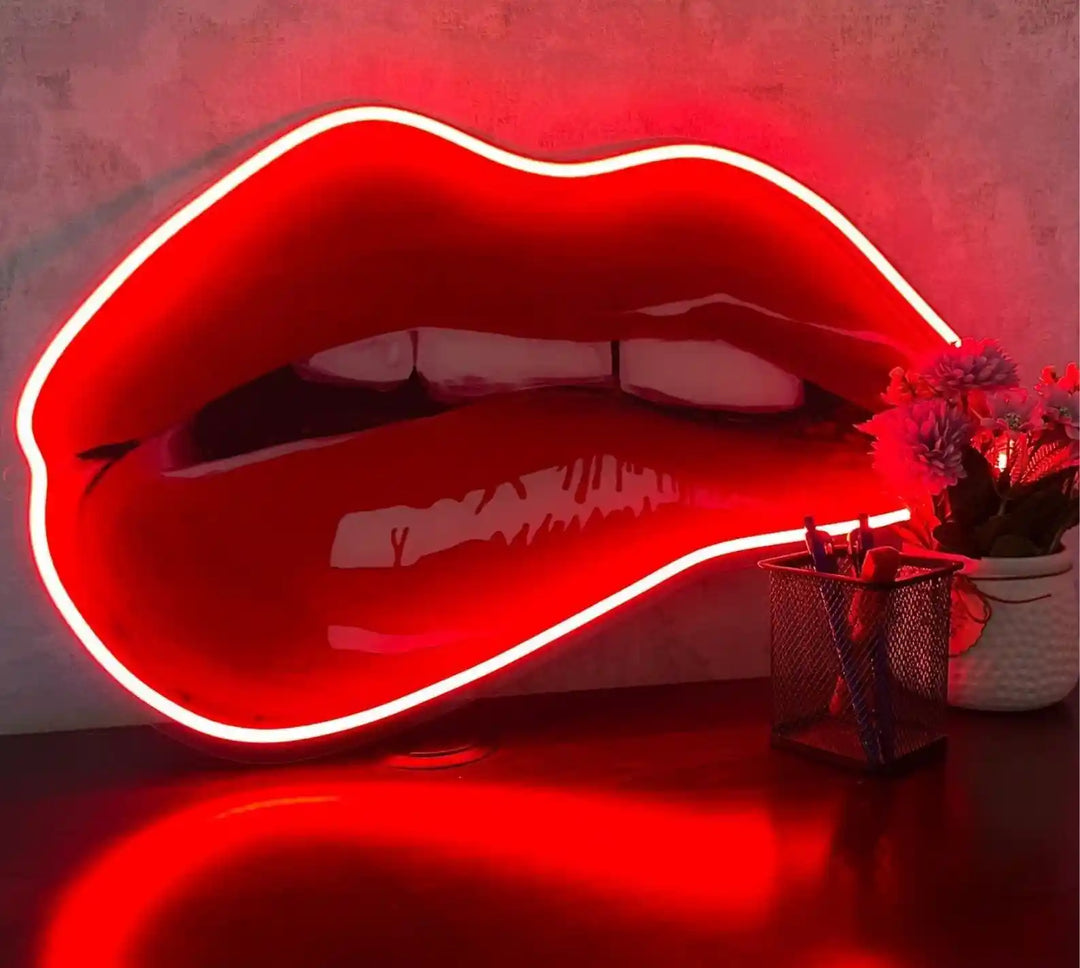 LIP BITE UV ART LED NEON SIGN, embracing the allure of seductive glow - from ManhattanNeons.