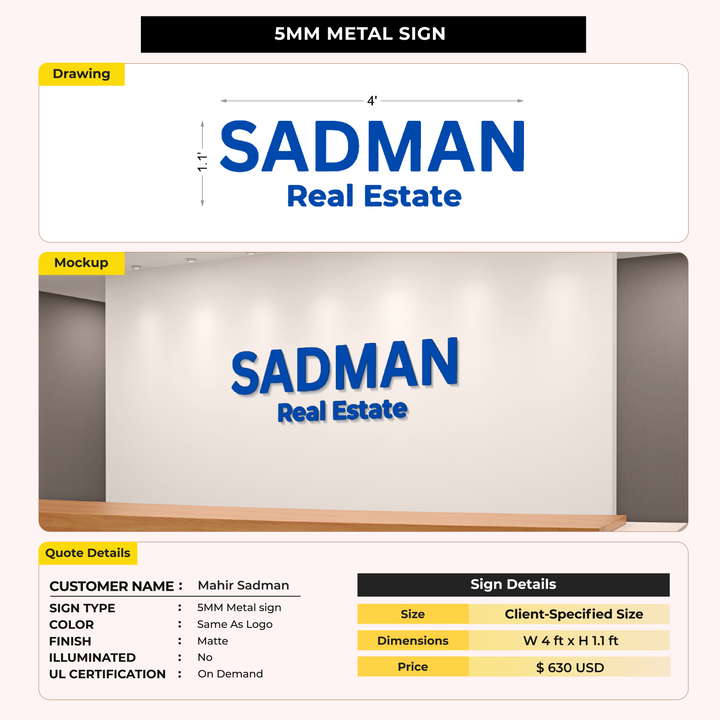 5mm metal sign for Mahir Sadman