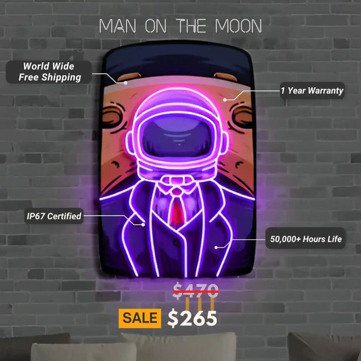 "Man on The Moon" Neon Artwork - Celestial Glow - Unique Design - from manhattonneons.com.