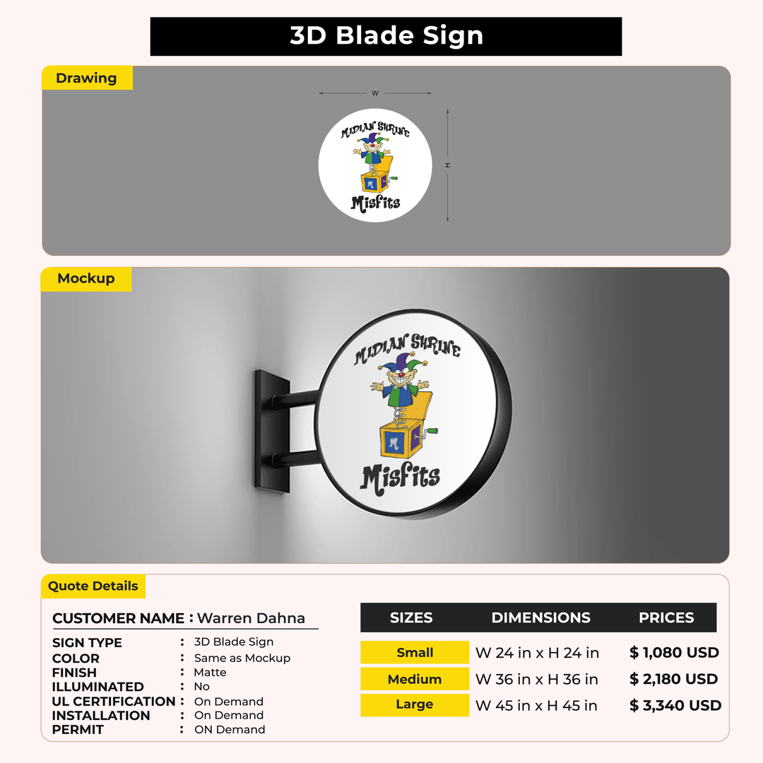 3D Blade Sign for Warren Dahna