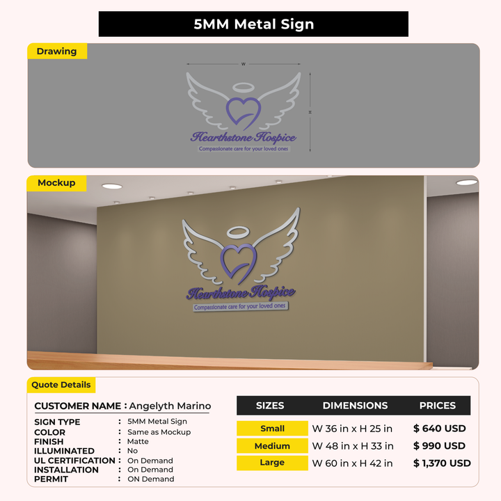 5MM Metal Sign for Angelyth Marino