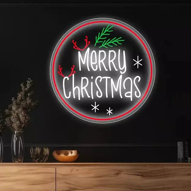 Merry Christmas Neon Glow Circular Sign | Festive Christmas Illumination ManhattanNeons