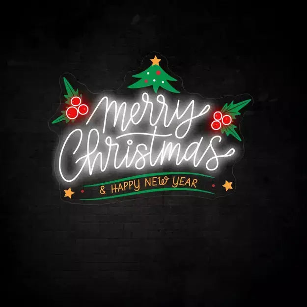 Merry Christmas and a Happy New Year UV Neon Sign | Christmas Vibes ManhattanNeons