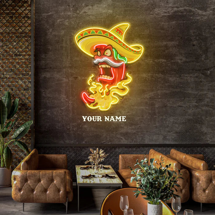 Mexican Red Hot Chili Pepper With Hat Artwork UV Art Led Neon sign Light  shining brightly from ManhattanNeons.com