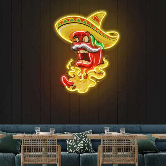 Mexican Red Hot Chili Pepper With Hat Artwork UV Art Led Neon sign Light  shining brightly from ManhattanNeons.com