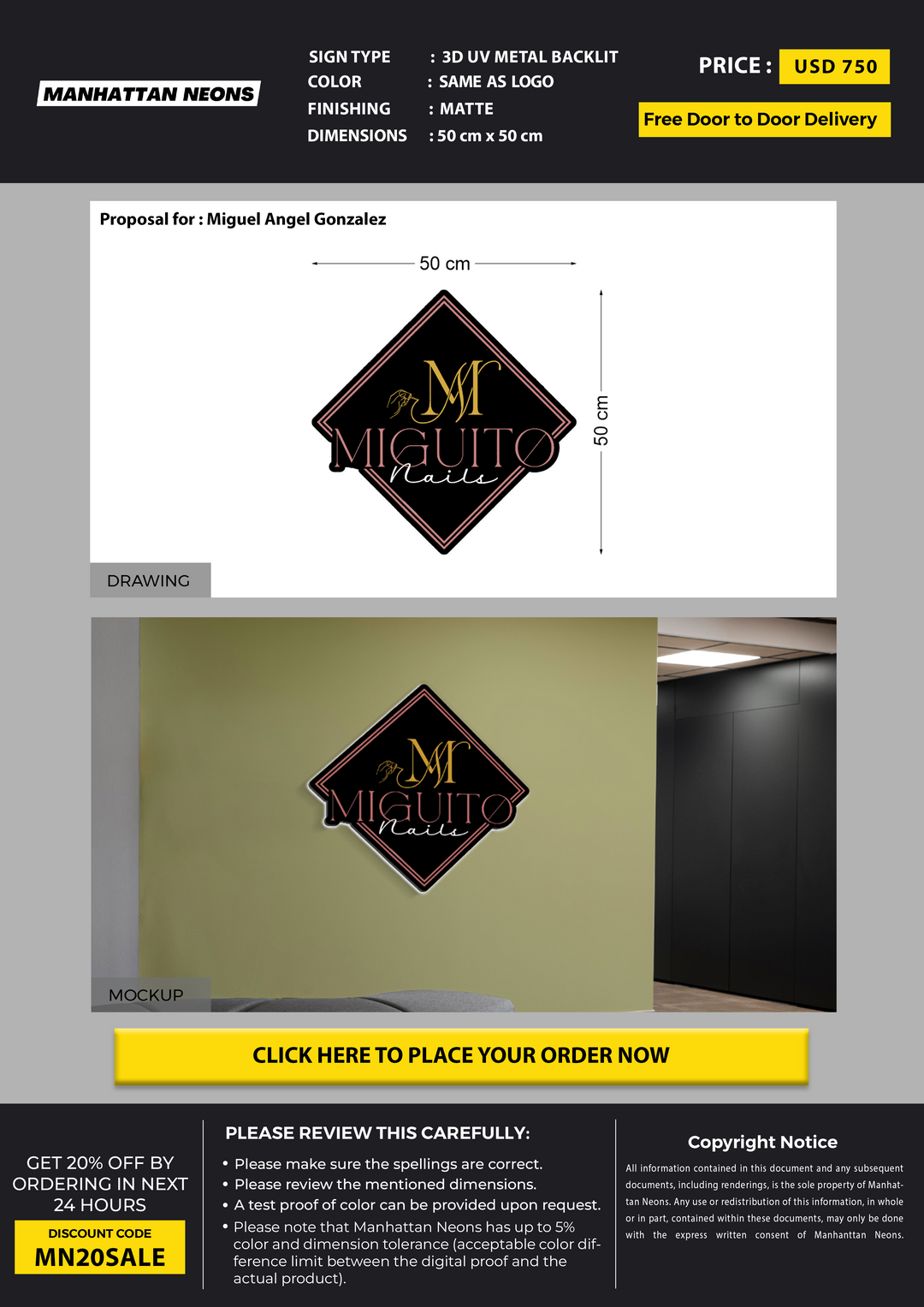 3D UV Metal Backlit Sign For Miguel Angel Gonzalez Oliva