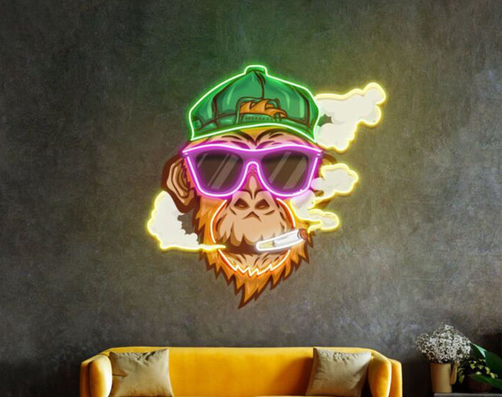 Monkey Smoking Cigar LED Neon Sign by manhattanneons.com – Cool rebel monkey lit with neon attitude.