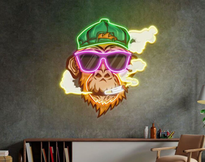 Monkey Smoking Cigar LED Neon Sign by manhattanneons.com – Cool rebel monkey lit with neon attitude.