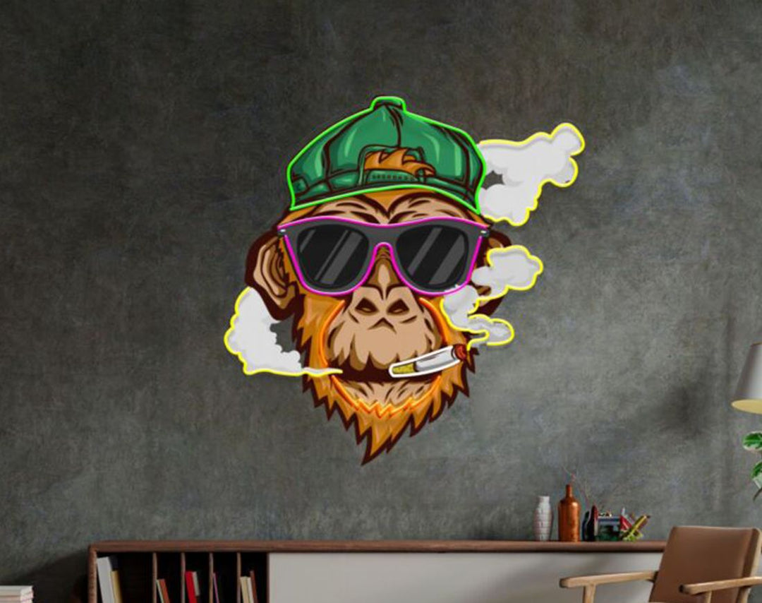 Monkey Smoking Cigar LED Neon Sign by manhattanneons.com – Cool rebel monkey lit with neon attitude.