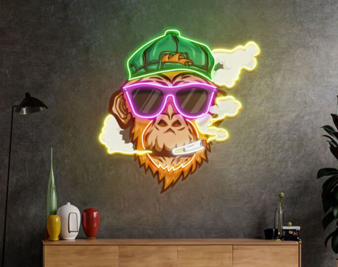Monkey Smoking Cigar LED Neon Sign by manhattanneons.com – Cool rebel monkey lit with neon attitude.