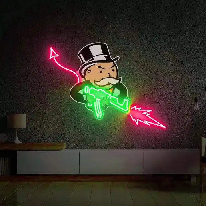 Monopoly Uncle Devil UV Printed Neon Artwork | Game Night Vibes ManhattanNeons