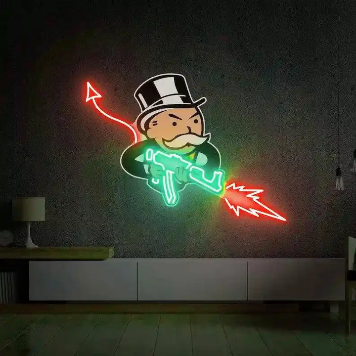 Monopoly Uncle Devil UV Printed Neon Artwork | Game Night Vibes ManhattanNeons