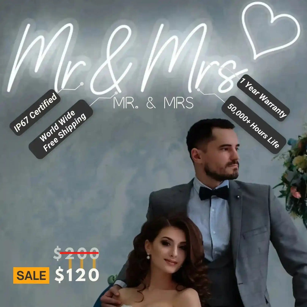 Mr. And Mrs. Neon Sign - Elegant Wedding Decor - Unique Home Lighting - from manhattonneons.com.
