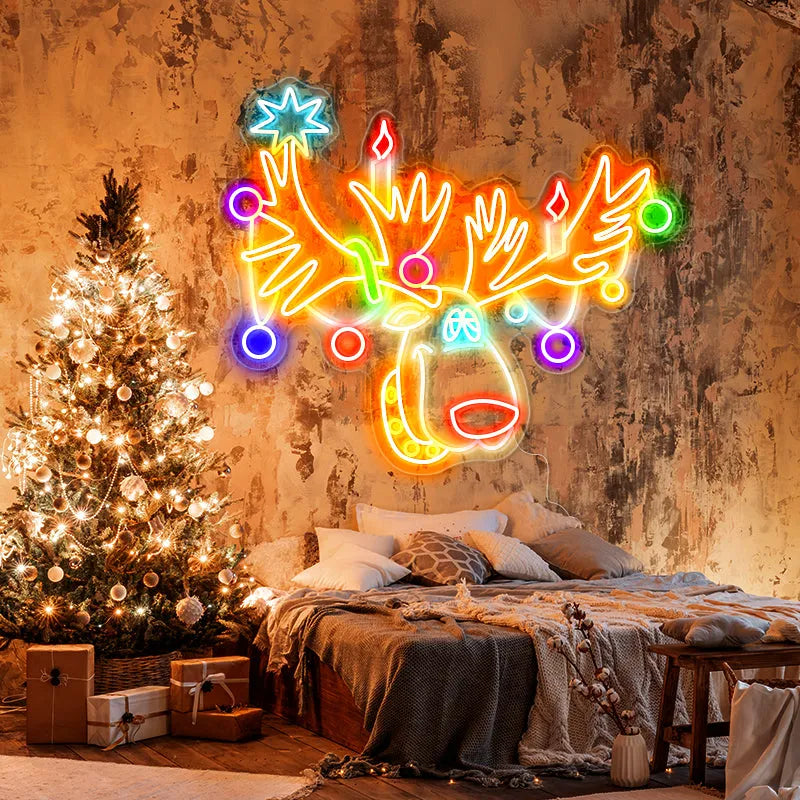 Multicolor Reindeer Neon Sign by manhattanneons.com - Add a colorful holiday touch with this vibrant multicolor reindeer neon sign.