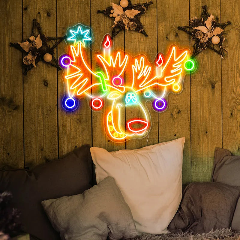Multicolor Reindeer Neon Sign by manhattanneons.com - Add a colorful holiday touch with this vibrant multicolor reindeer neon sign.