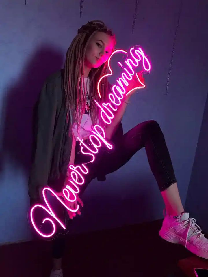 Never Stop Dreaming Trendy Neon Sign - Illuminate Your Ambitions with Style - ManhattanNeons