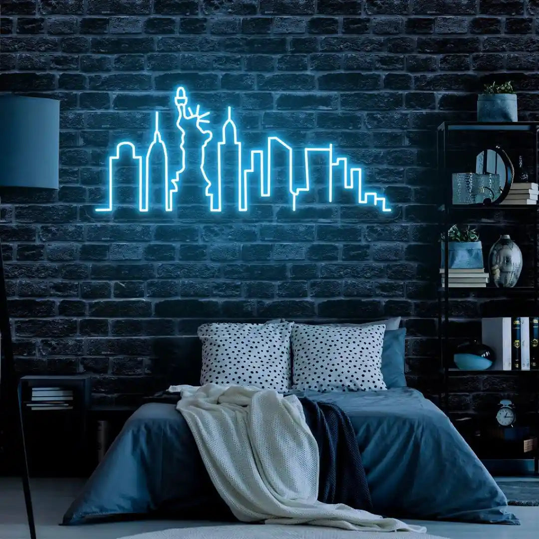 "Introducing the mesmerizing "New York City Skyline" UV Printed Neon Artwork. Immerse yourself in the captivating glow of neon lights and UV printing that brilliantly showcases the iconic cityscape. Limited edition. Order now to own a piece of New York's magic.