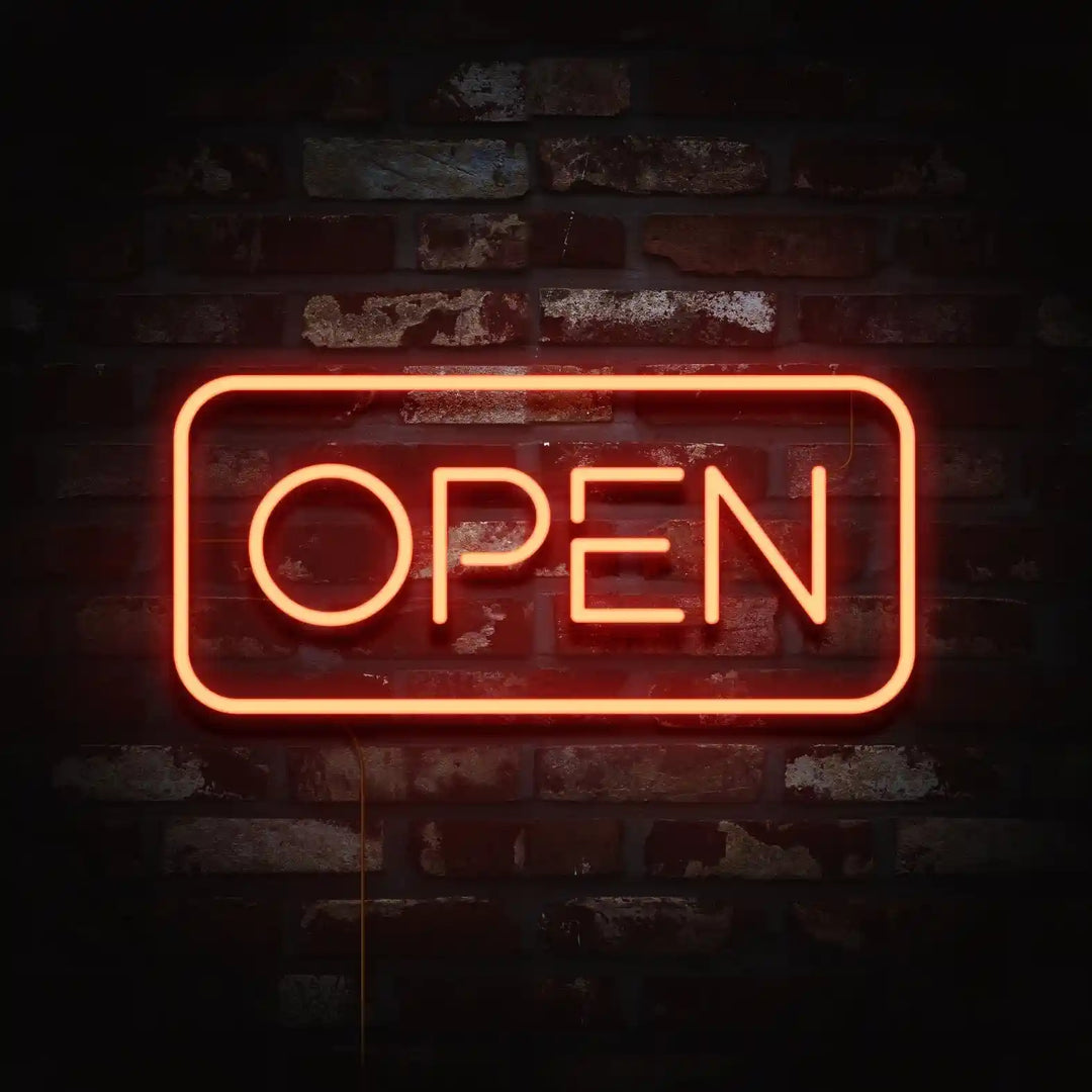 Open Neon Sign Artwork - vibrant, glowing, custom design - from manhattonneons.com.