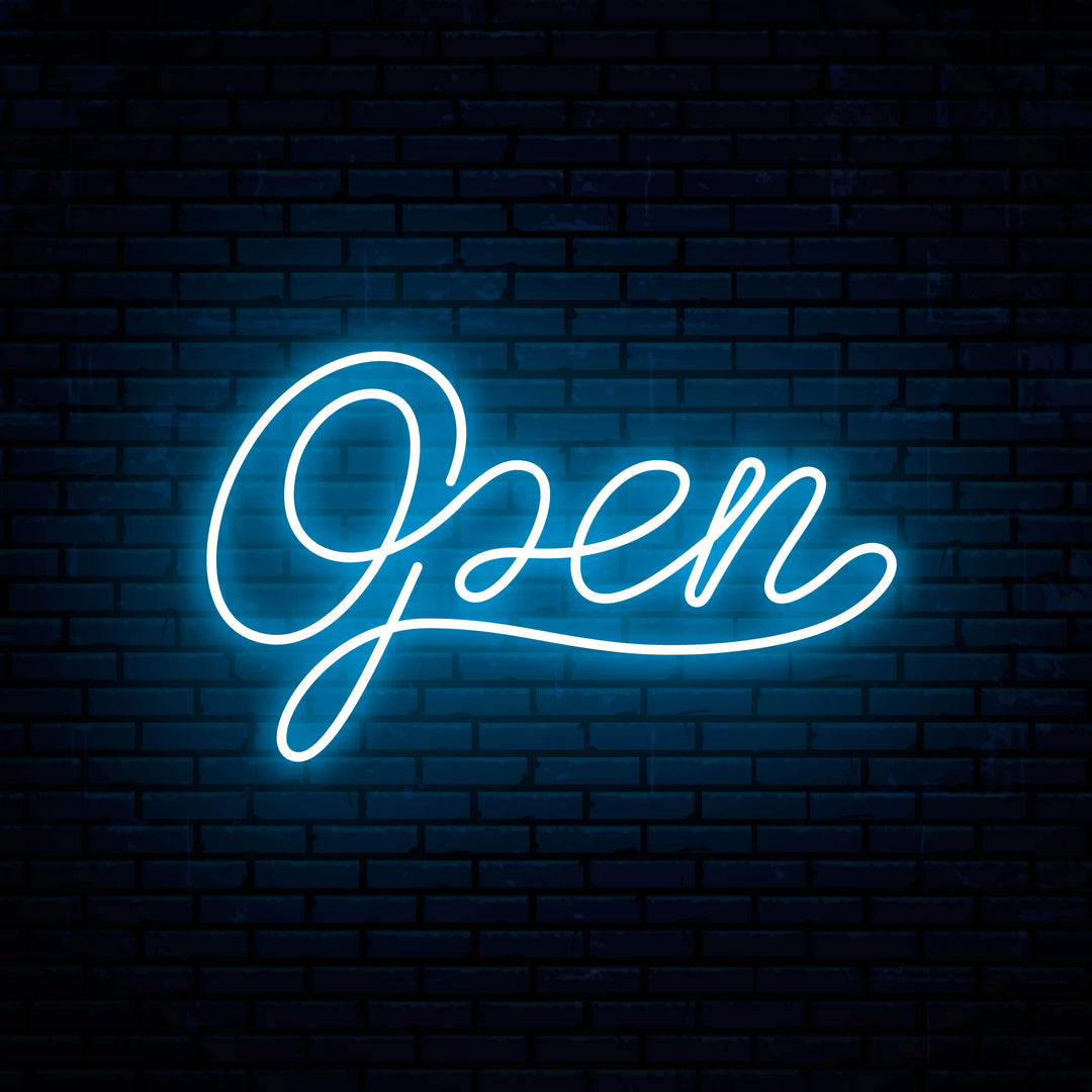 Open Neon Sign Artwork - vibrant, glowing, artistic - from manhattonneons.com.