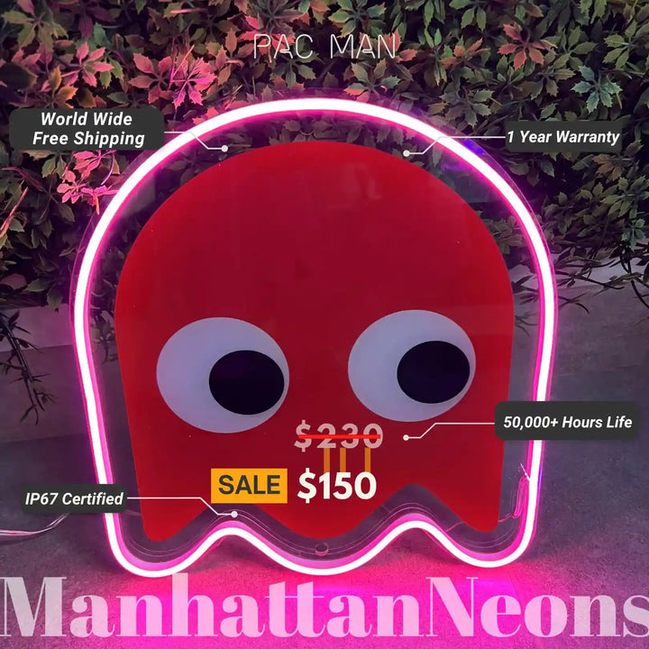 Pac-Man UV Printed Neon Artwork - Retro Gaming Delight - Glowing Nostalgia - from manhattonneons.com.