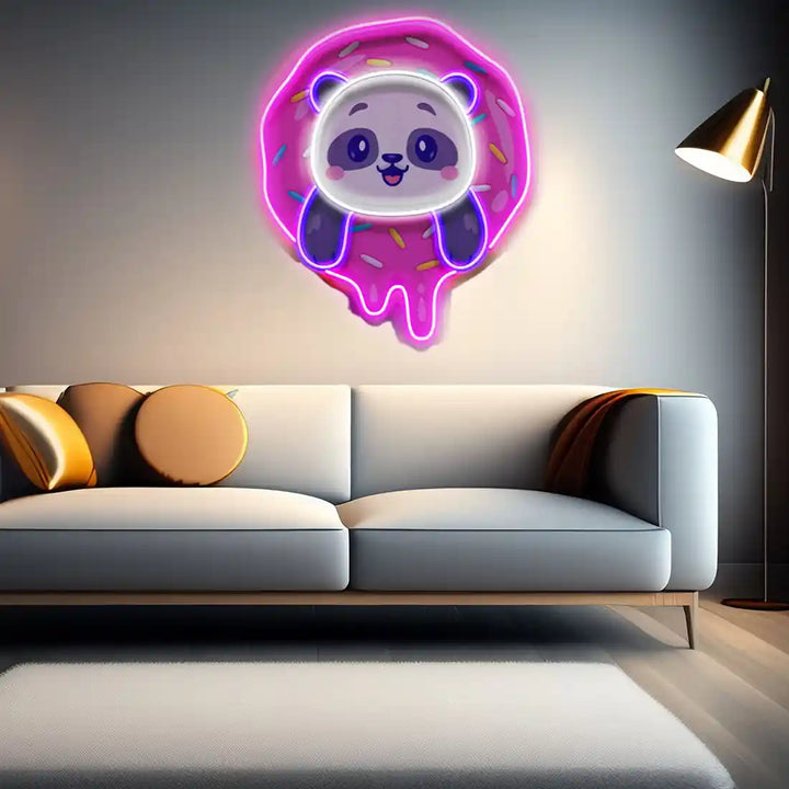 Panda Donut UV Art LED Neon Sign in white and pink colour by manhattanneons.com