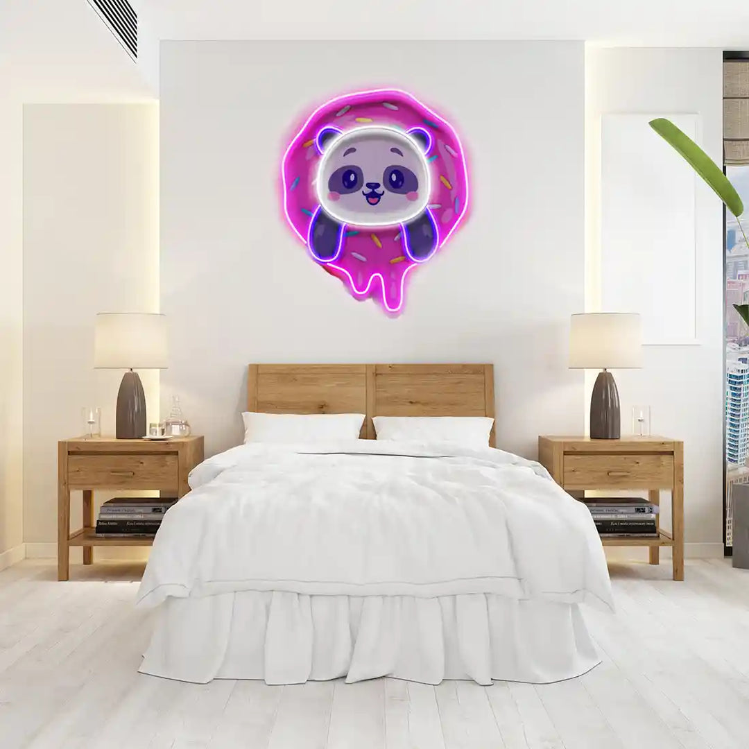 Panda Donut UV Art LED Neon Sign in white and pink colour by manhattanneons.com