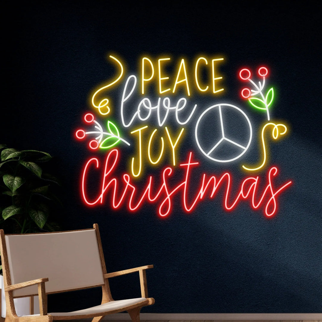 Peace Love Joy Christmas Neon Sign by manhattanneons.com - Spread holiday cheer with this vibrant Peace Love Joy neon sign.