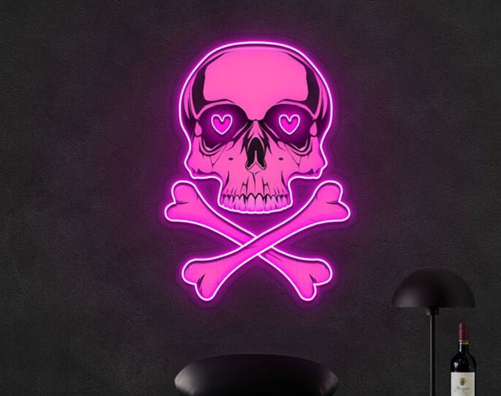 Pink Skull With Bones LED Neon Sign by manhattanneons.com – Edgy design with sweet neon twist.