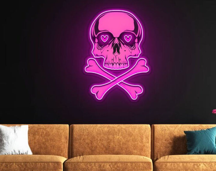 Pink Skull With Bones LED Neon Sign by manhattanneons.com – Edgy design with sweet neon twist.