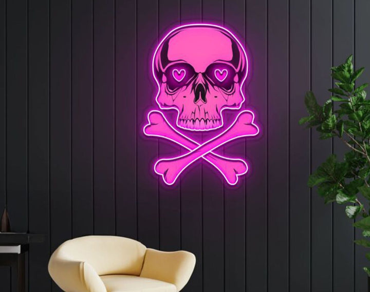 Pink Skull With Bones LED Neon Sign by manhattanneons.com – Edgy design with sweet neon twist.