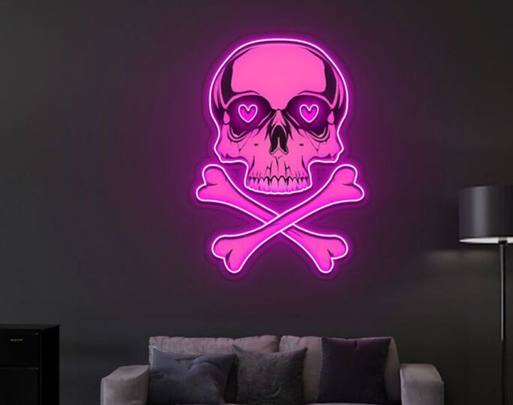 Pink Skull With Bones LED Neon Sign by manhattanneons.com – Edgy design with sweet neon twist.