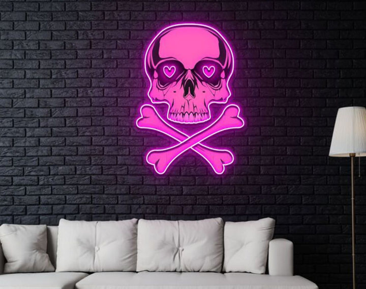 Pink Skull With Bones LED Neon Sign by manhattanneons.com – Edgy design with sweet neon twist.