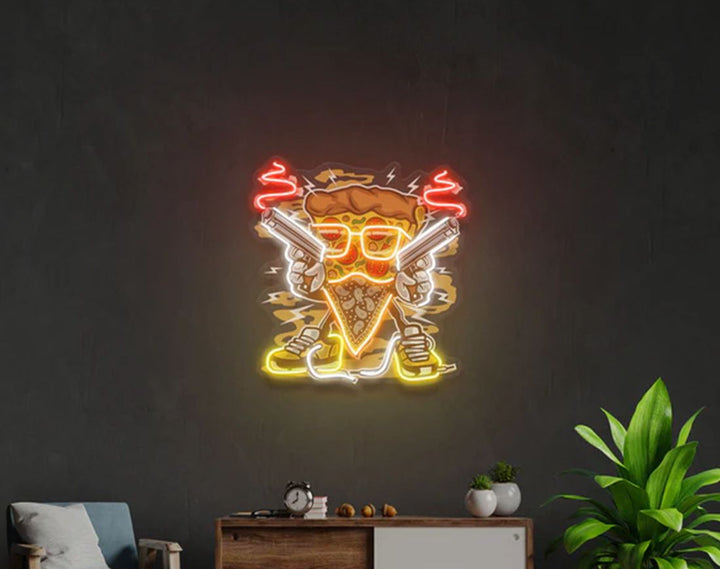 Pizza Gangster LED Neon Sign by manhattanneons.com – Street-style pizza slice in neon vibes.
