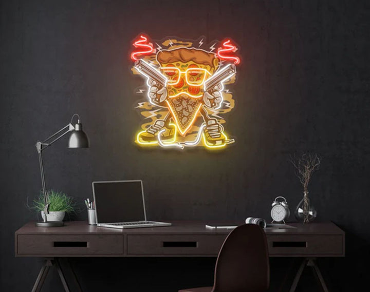 Pizza Gangster LED Neon Sign by manhattanneons.com – Street-style pizza slice in neon vibes.