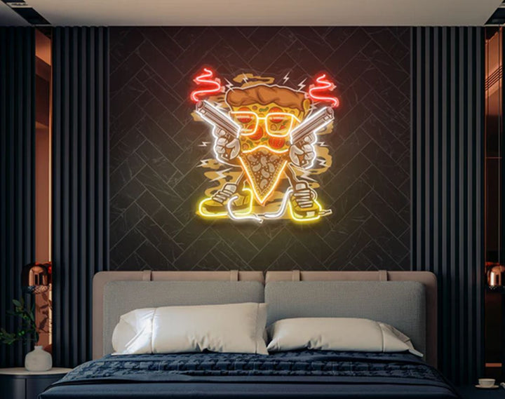 Pizza Gangster LED Neon Sign by manhattanneons.com – Street-style pizza slice in neon vibes.