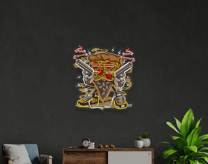 Pizza Gangster LED Neon Sign by manhattanneons.com – Street-style pizza slice in neon vibes.