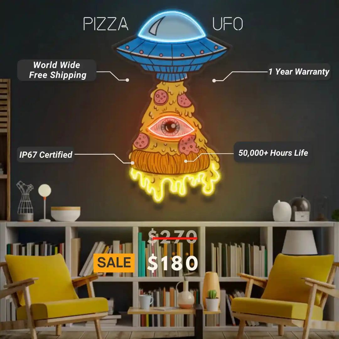 Pizza UFO Halloween LED Neon Sign by manhattanneons.com - Transform your space with Halloween LED Neon Sign