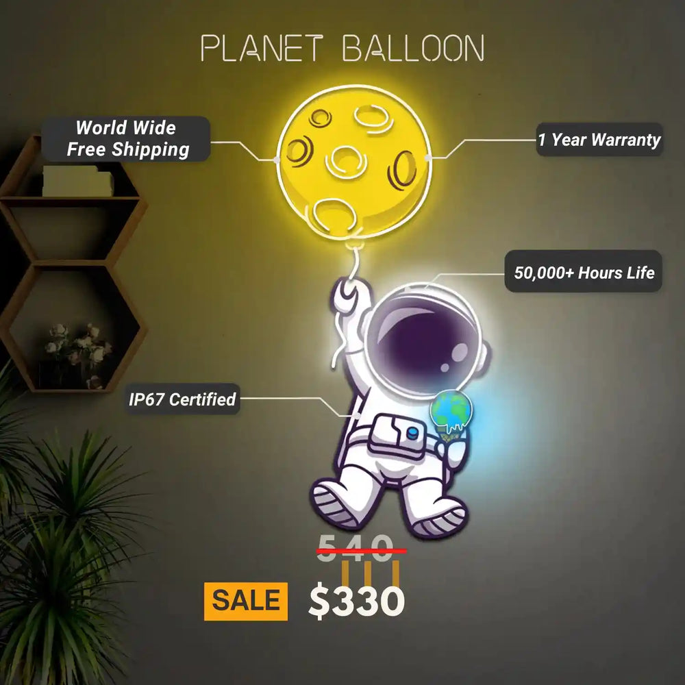 Planet Balloon with UV Light - Vibrant Celestial Glow - Illuminate Your Space - from manhattonneons.com.