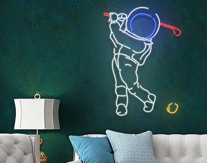 Plays Golf LED Neon Sign by manhattanneons.com - Interstellar golfing in neon style.