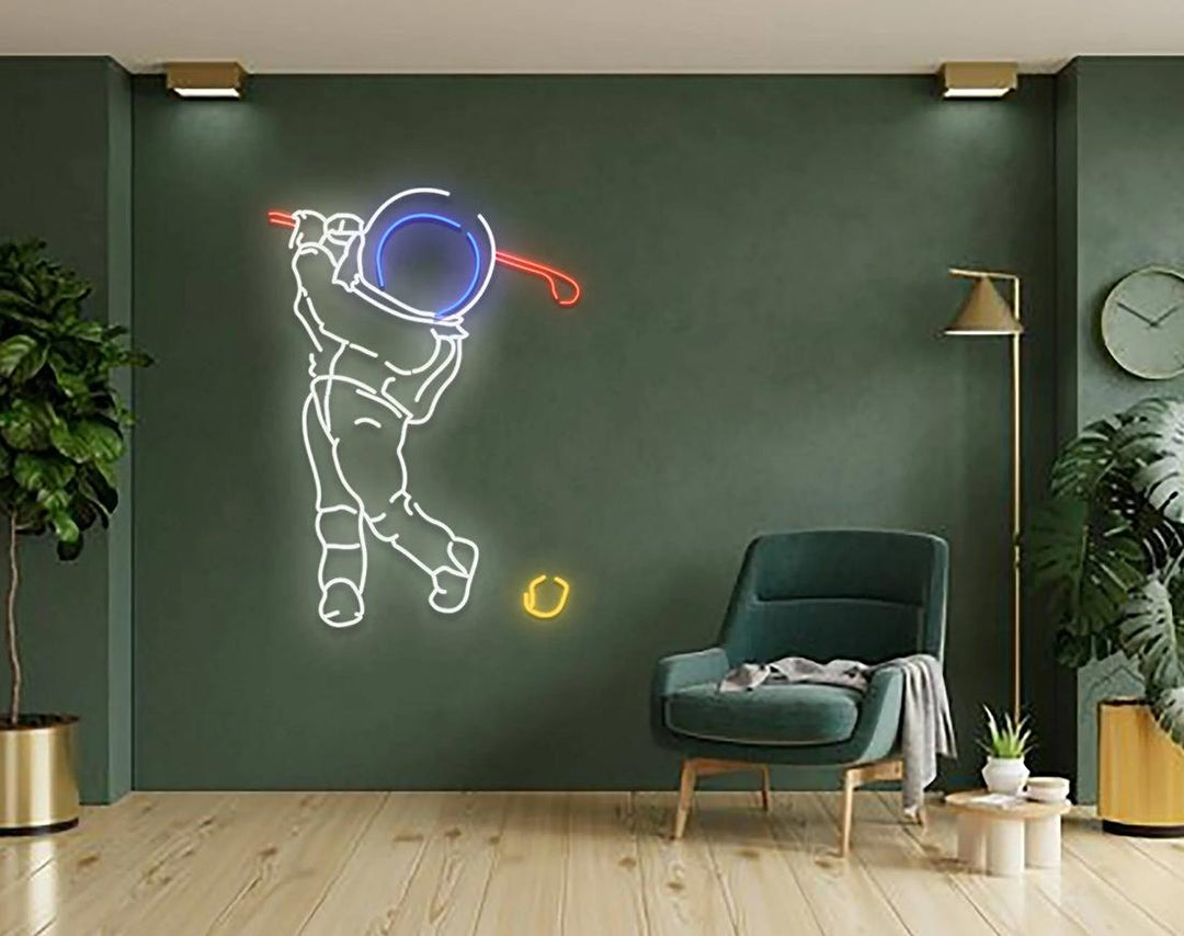 Plays Golf LED Neon Sign by manhattanneons.com - Interstellar golfing in neon style.