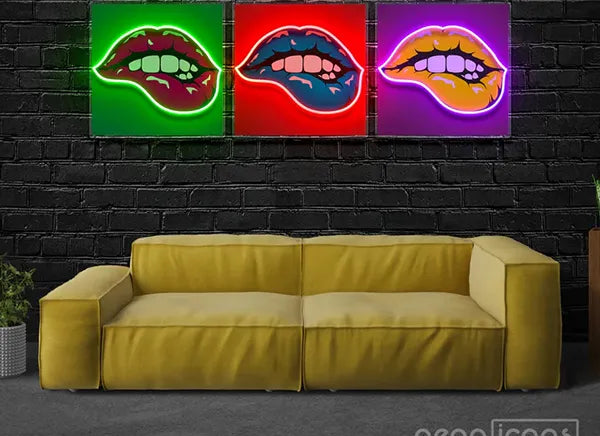 Pop Art Lips UV Art Led Neon sign x acrylic artwork adding a splash of color to your space. Explore more at manhattanneons.com