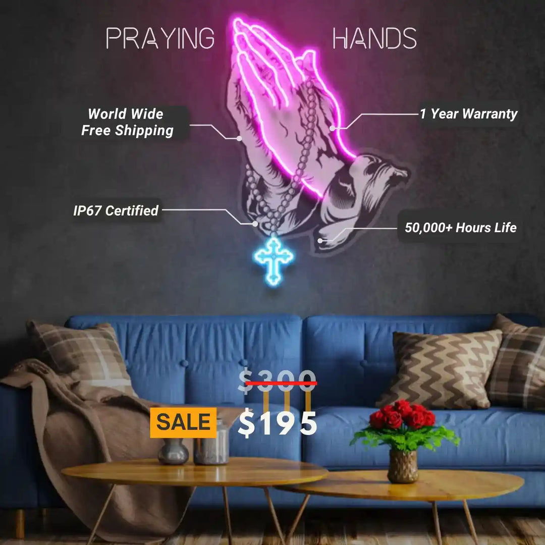 Praying Hands UV Light | Divine Neon Art & Easy Installation - from manhattonneons.com.