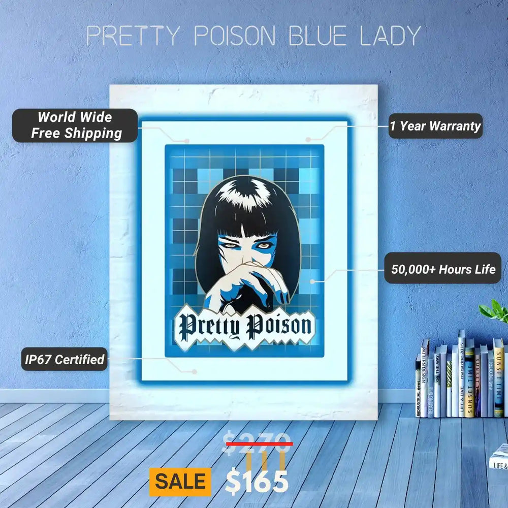 Pretty Poison Blue Lady UV Light | Neon Art Elegance - Unique Neon Signs Collection - from manhattonneons.com.