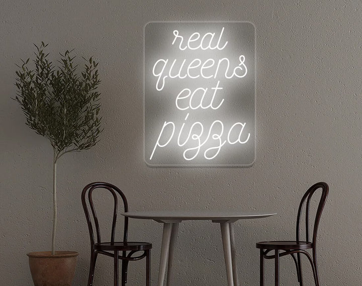 Real Queens Eat Pizza LED Neon Sign by manhattanneons.com - Bold neon for pizza lovers.
